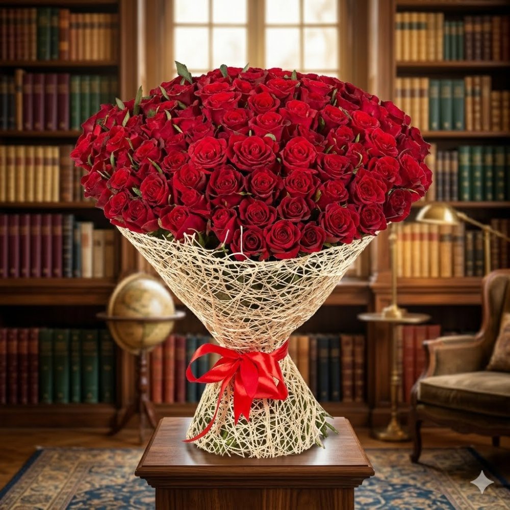 Luxury Red Roses Bouquet | 100 Premium Flowers - Large