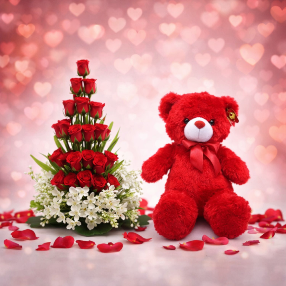 GET WELL GIFT FLOWERS BIG BASKET WITH TEDDY BEAR 36