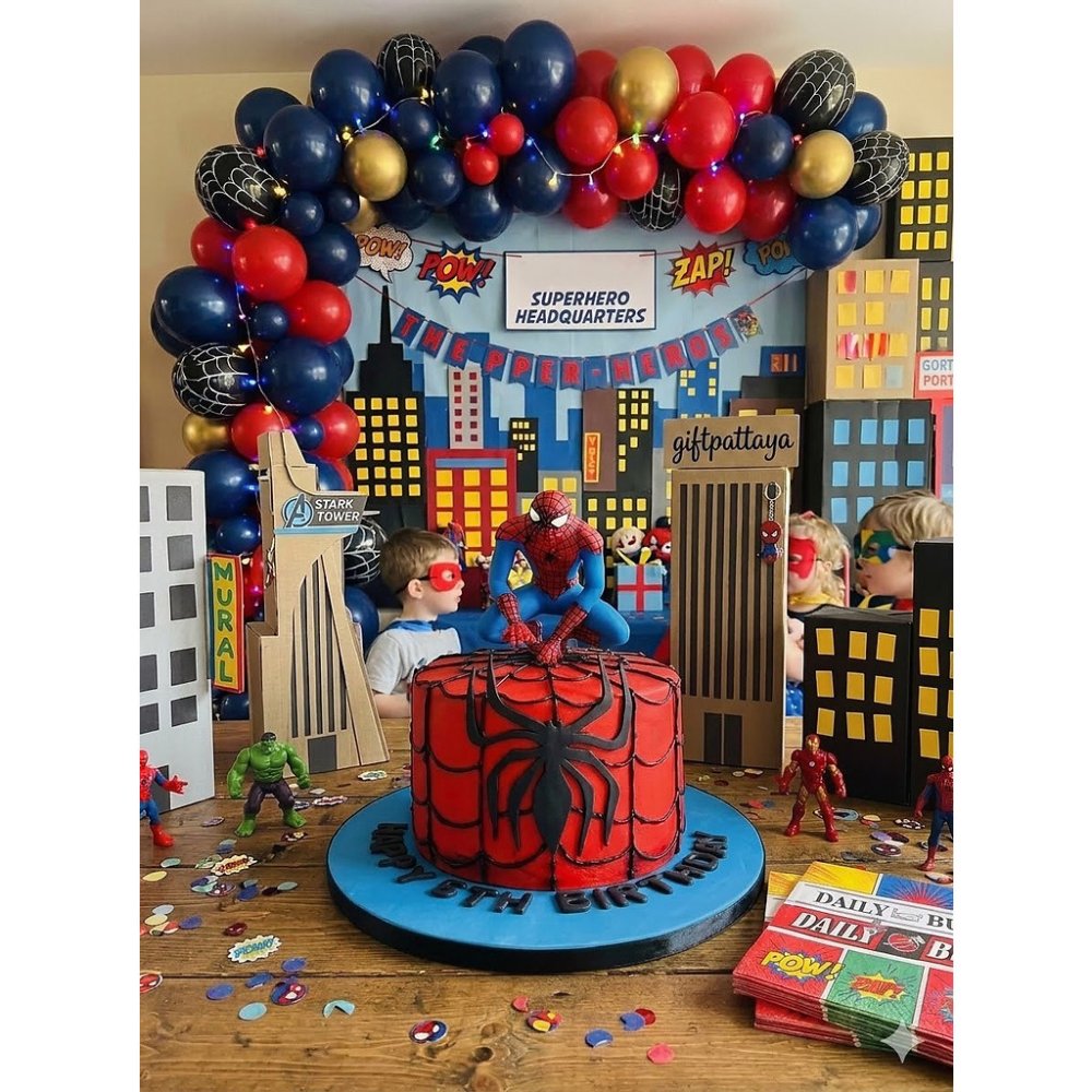 Spider-Man stads-thema verjaardagstaart