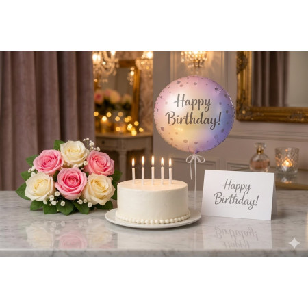  Deluxe Birthday Surprise Combo: Pastel Roses, Celebrations Cake & Balloon Gift Sets - Foto 1