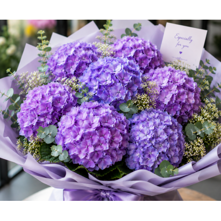 Purple Hydrangea Bouquet - Next-Day Flower Delivery Pattaya (7 Large Blooms) Bouquet of Flowers - Foto 1