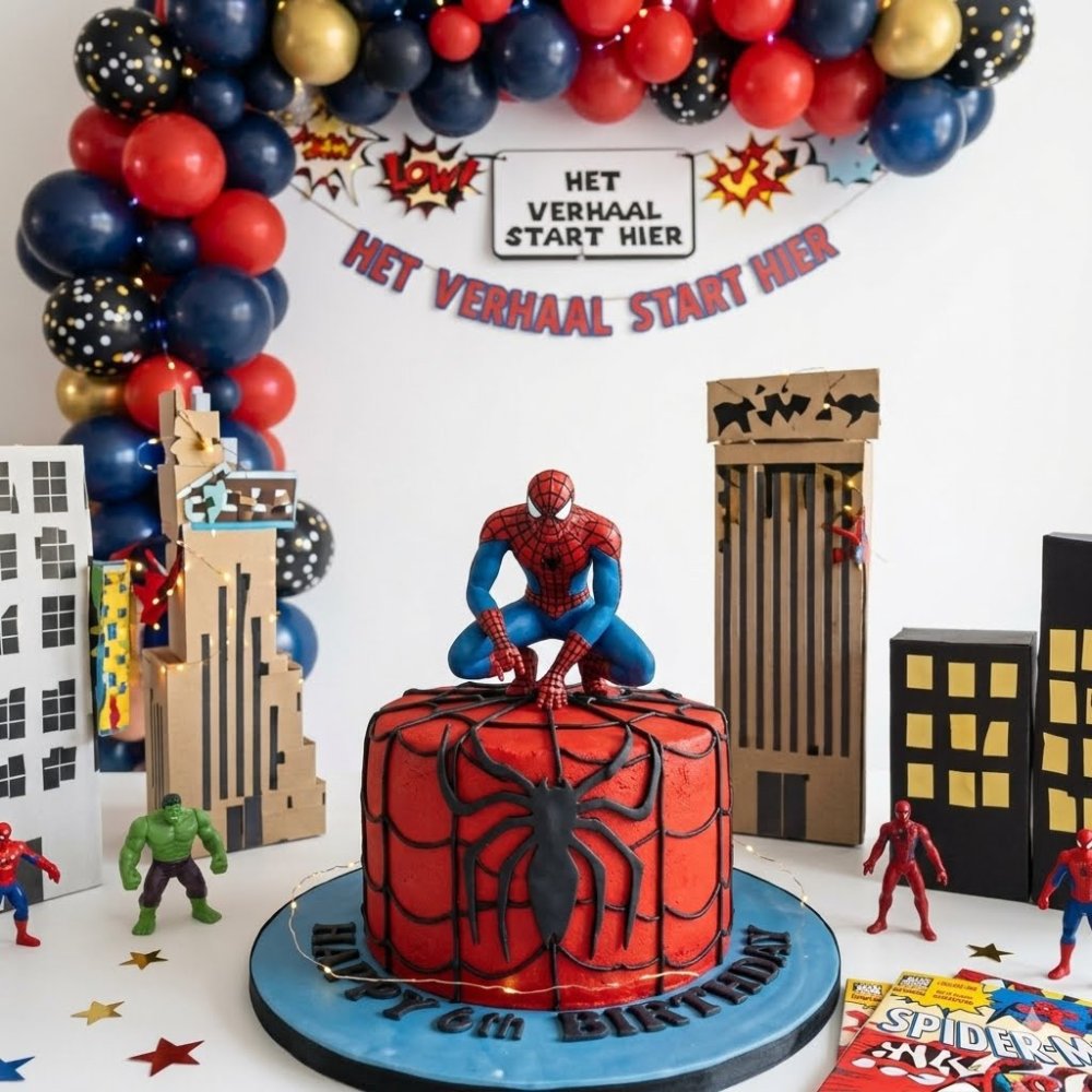 Spider-Man-thema taart met twee lagen
