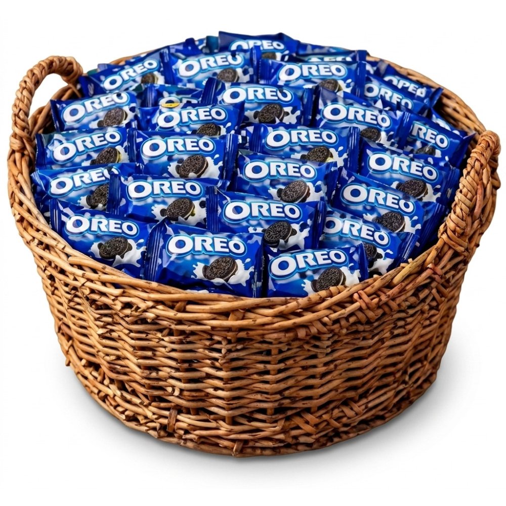 Oreo snack packs in wicker basket