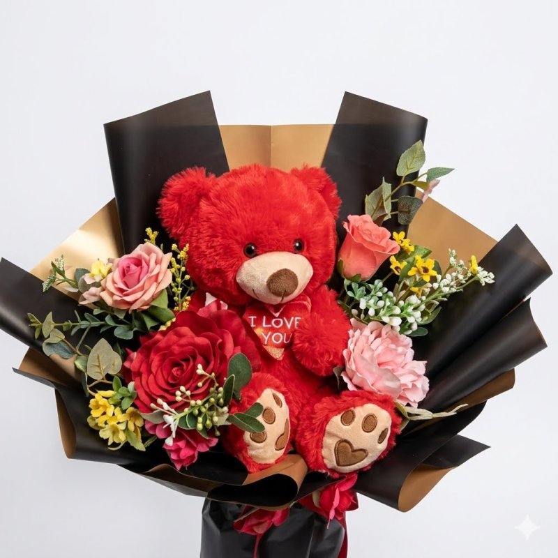Roter Teddybär-Blumenstrauß