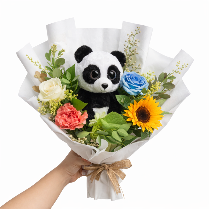 Panda Plush Bouquet Gift colorful flower bouquet