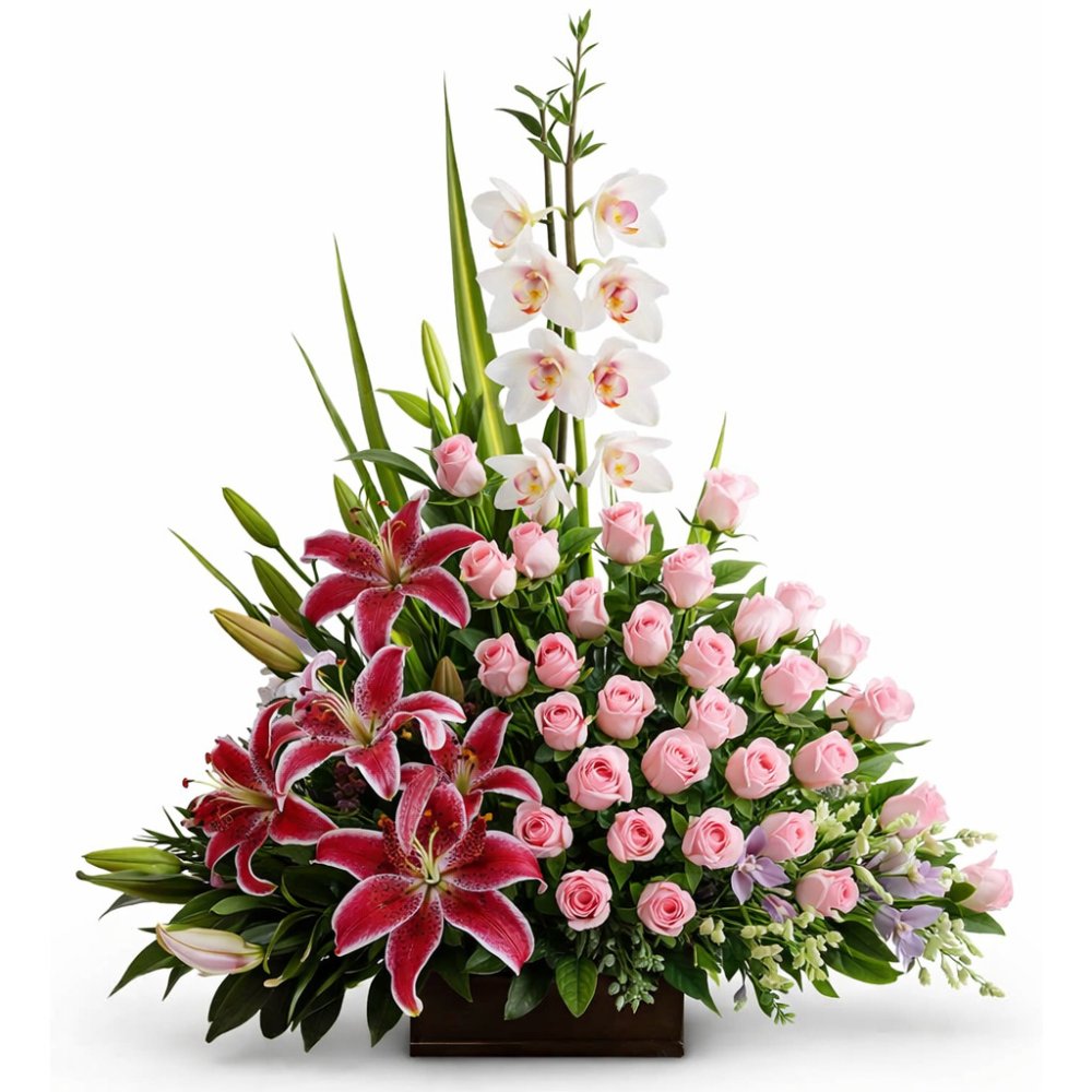 Luksus frisk blomster gavekurv