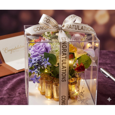 Round Cake Box Money Bouquet with Flowers | Last Chance Deal