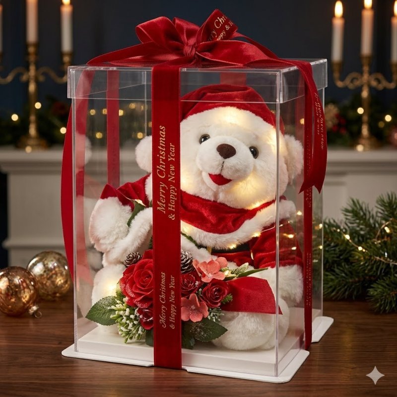 Julen Teddy Bear med kunstige blomster Buket