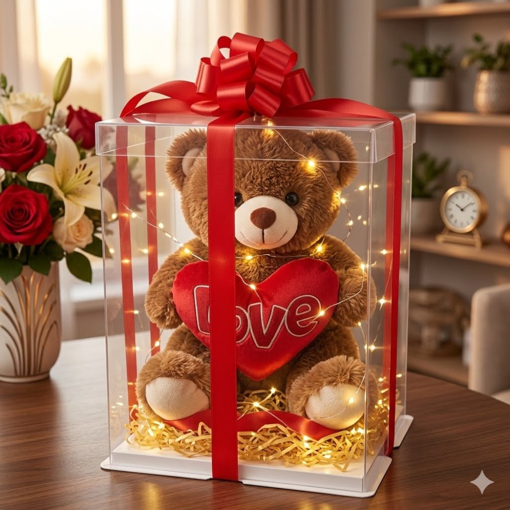 Illuminated teddy bear gift case