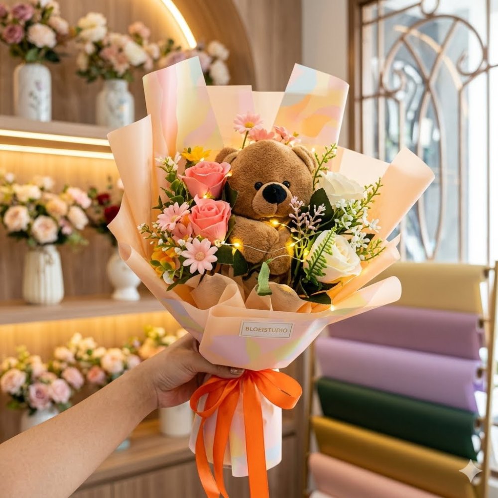 LED flower bouquet teddy bear gift