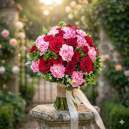 Red and pink bridal bouquet