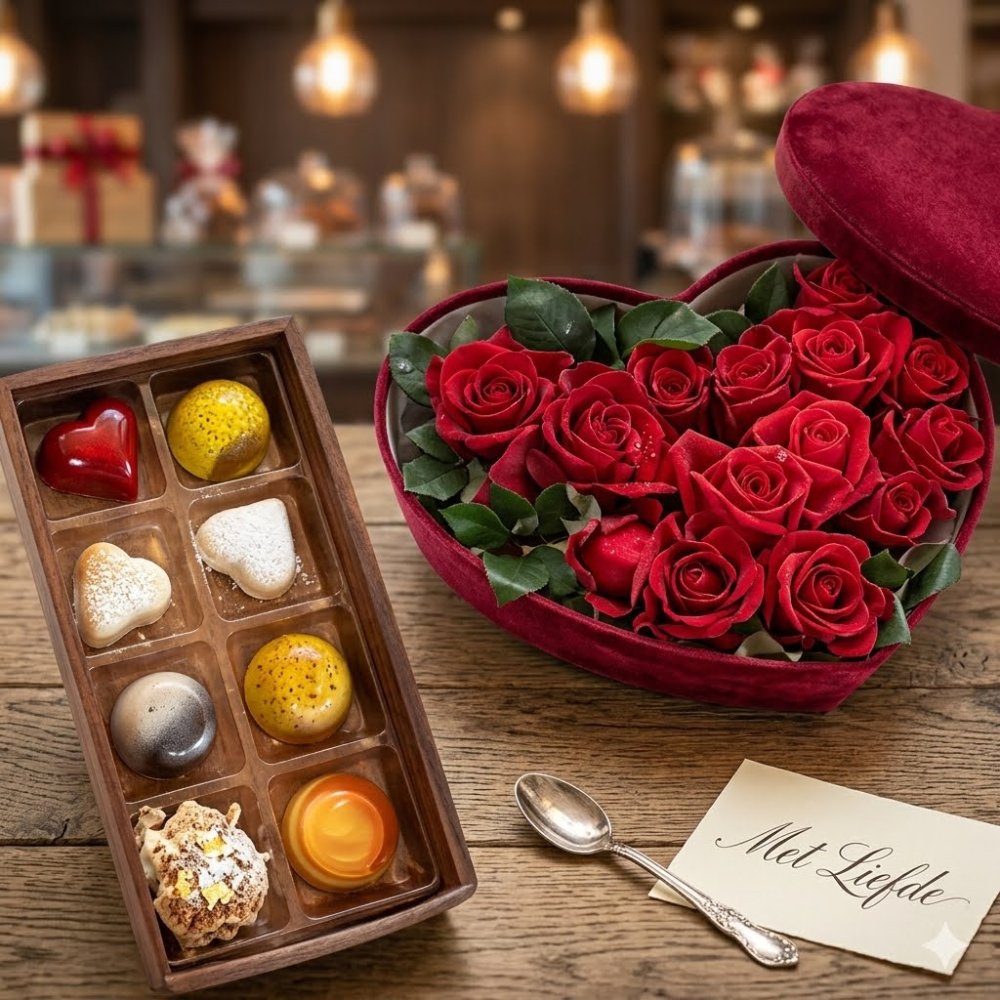 Luxe chocolade en rode rozen