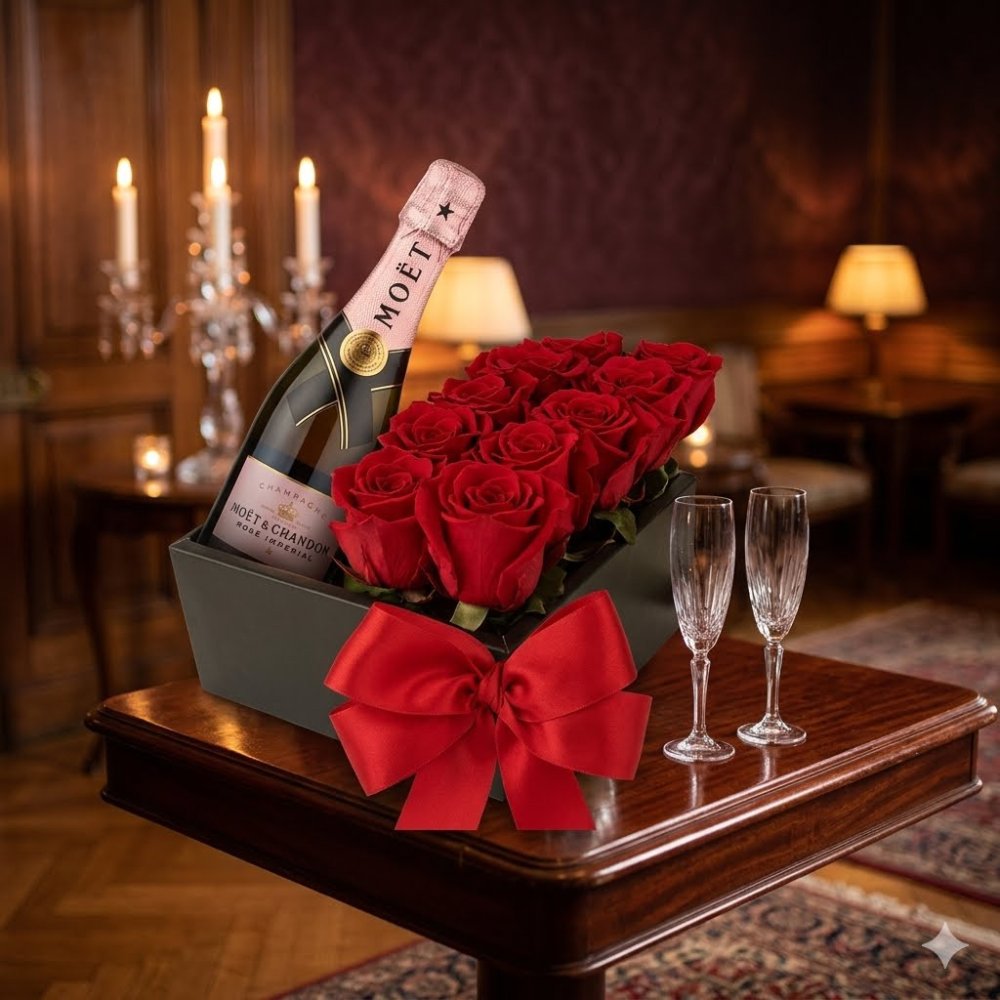 Moët & Chandon Rosé Imperial 200 มล. พร้อมกุหลาบในกล่อง