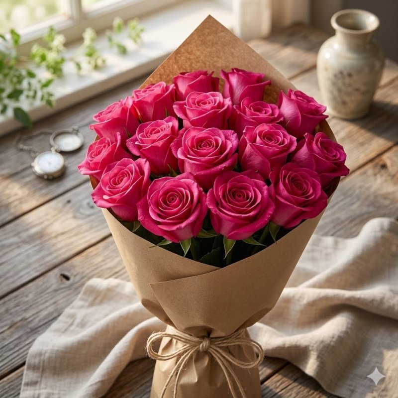 Fresh pink roses flower bouquet