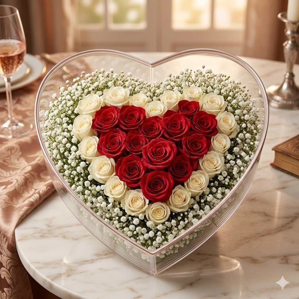 Herzförmige rote und weiße Rosen