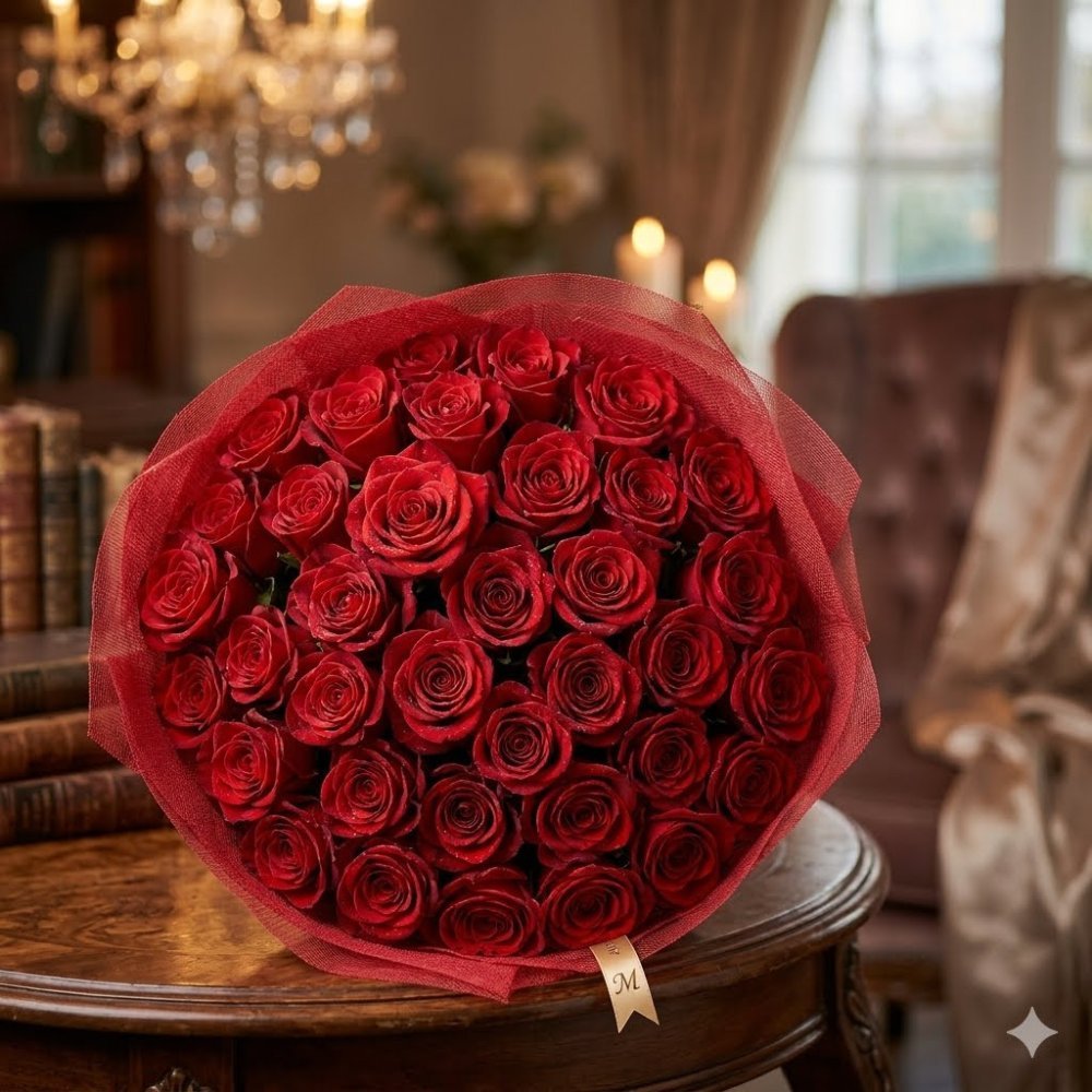 Large red rose dome bouquet