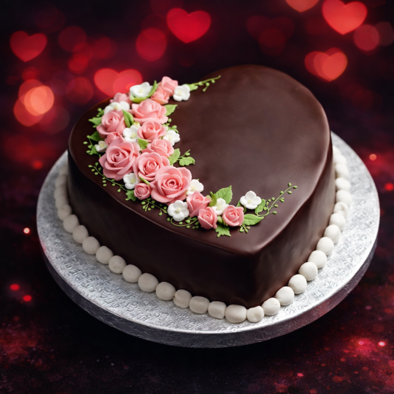 Chocolate Heart Cake | Elegant Rose Design - 5 lbs