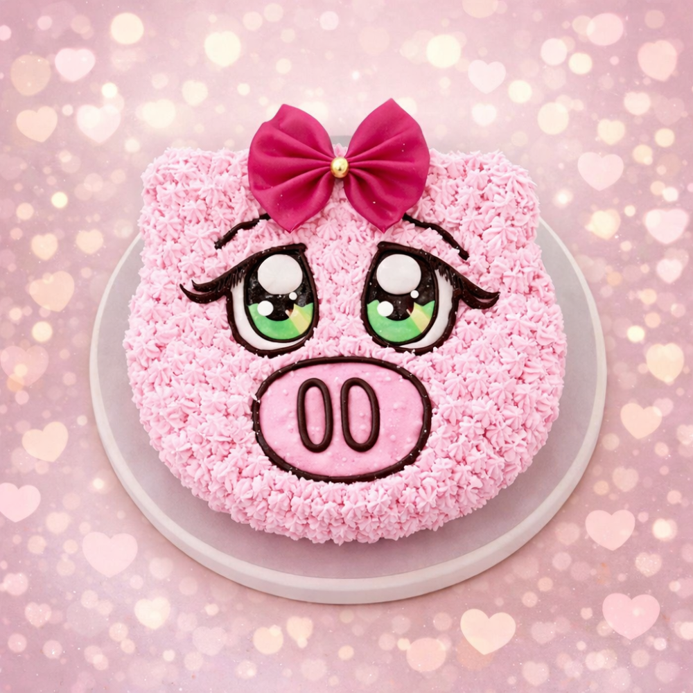 Kawaii pink pig face cake