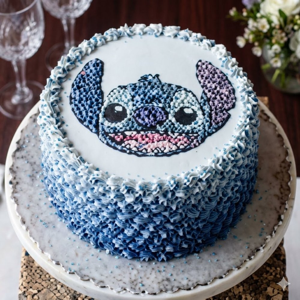 Blue ombré Stitch character cake