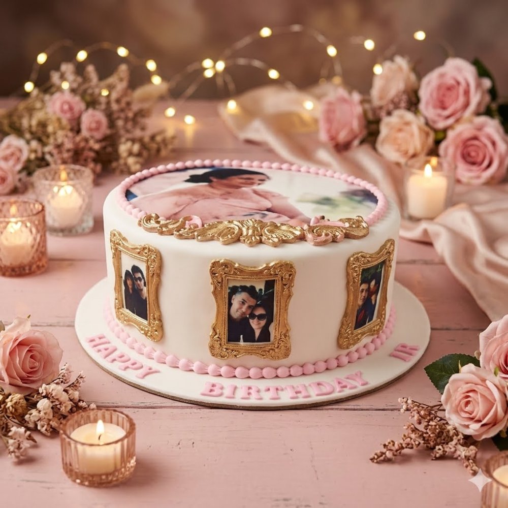 Gold framed 3D photo cake