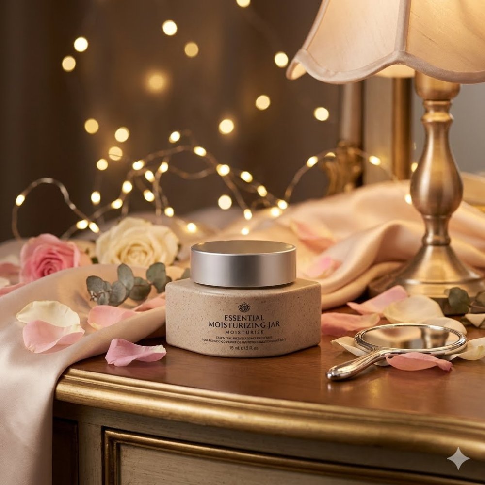 Beige luxury moisturizing cream jar