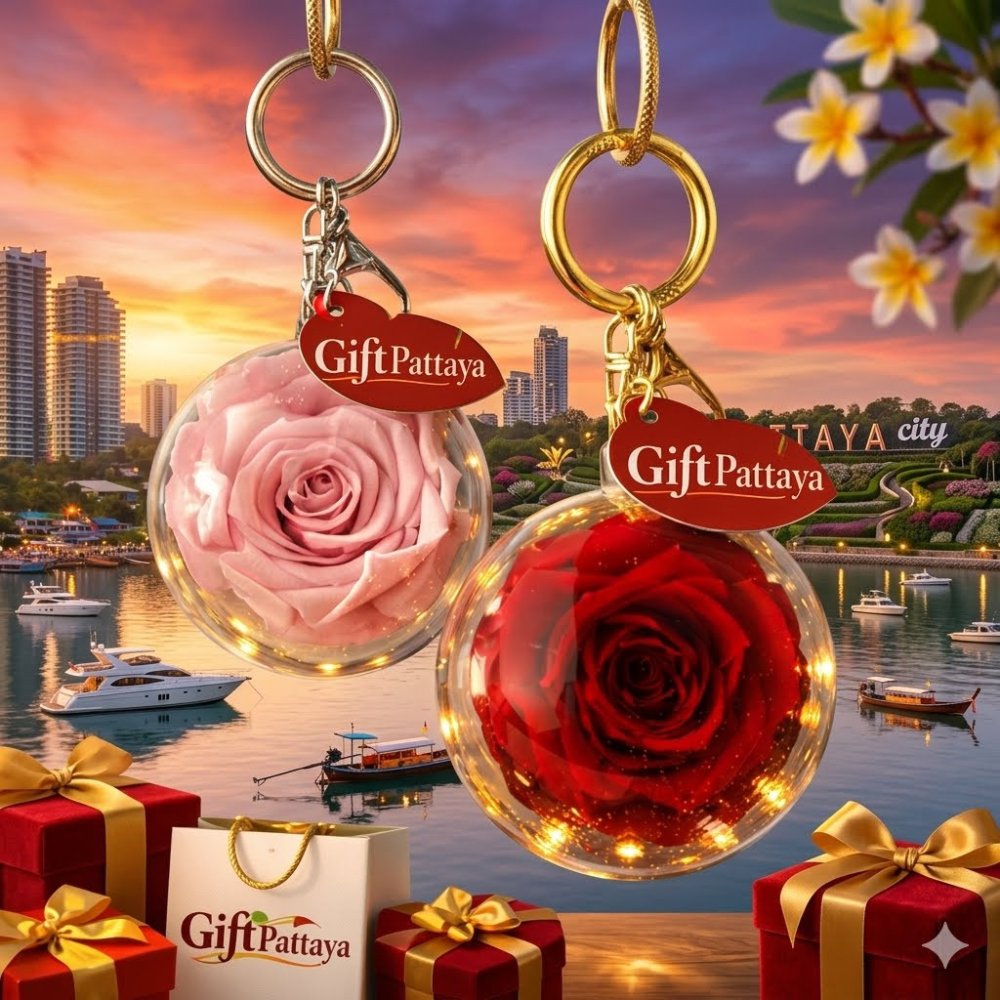 Red heart rose charm keychain