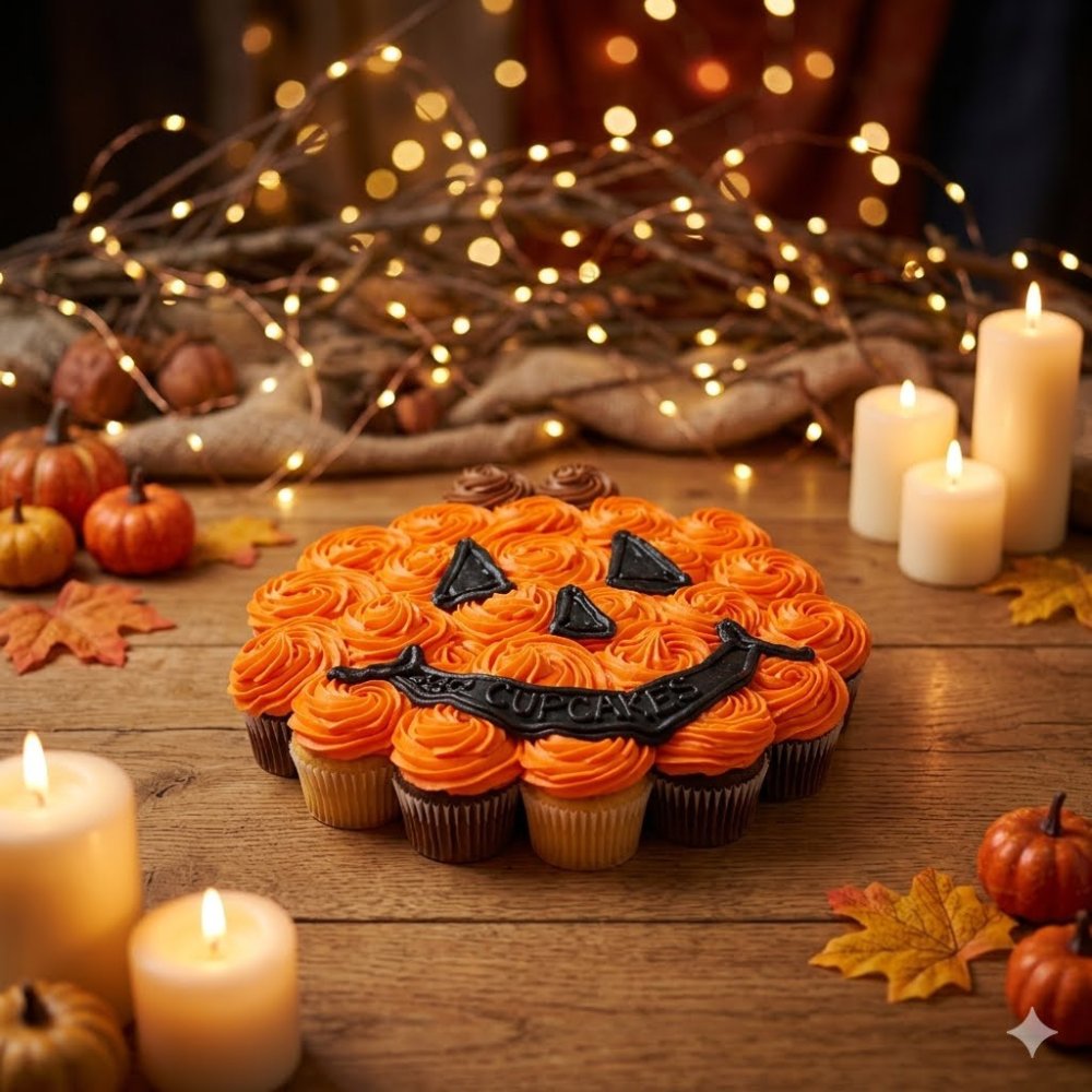 Jack-o'-lantern pull-apart cupcake arrangement