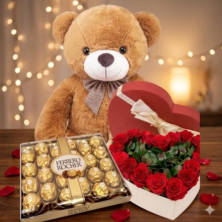 Rote Rosen Teddybär Schokolade