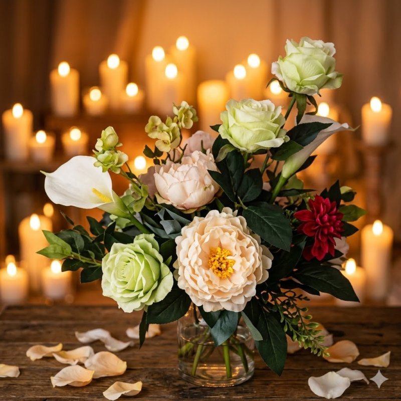 Arranjament floral artificial mixt romàntic