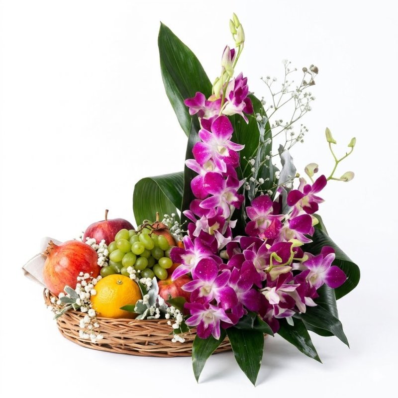 Luxuriöser Obstkorb Orchideenarrangement
