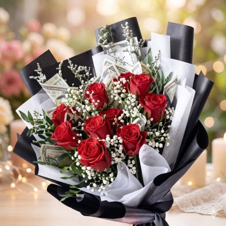 Rosas vermellas con diñeiro