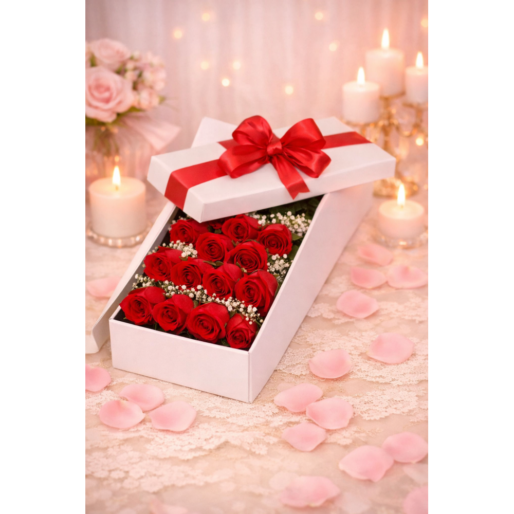 Red roses in black box
