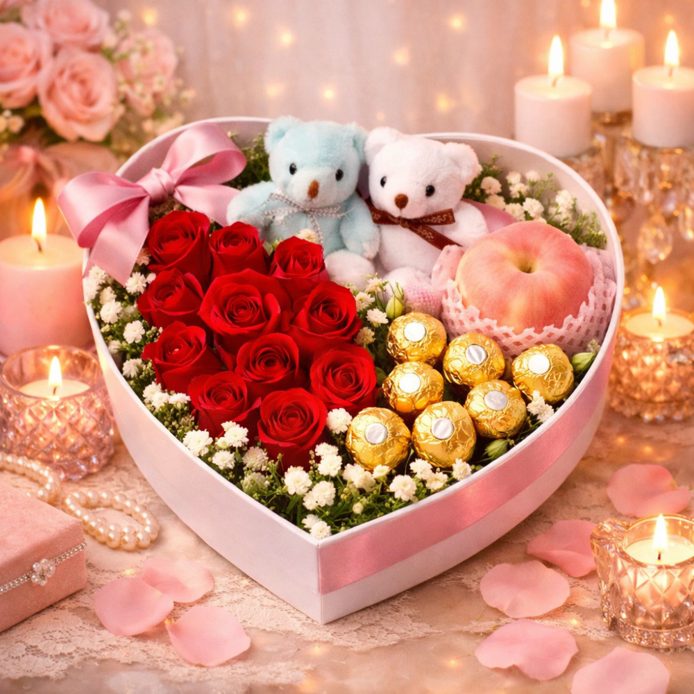 Heart-shaped luxury rose gift box