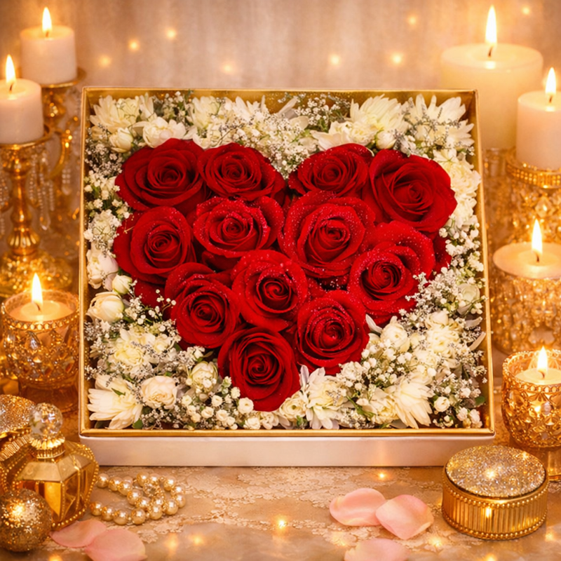 Rose rosse scatola oro