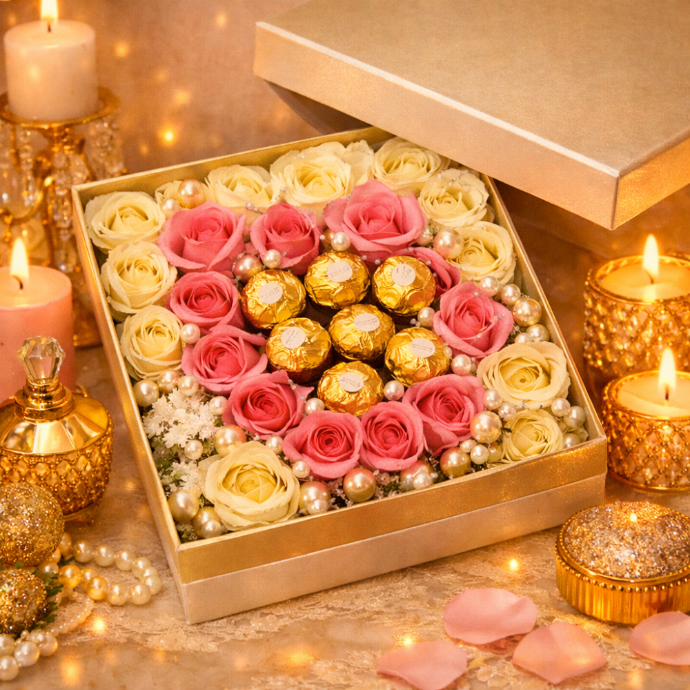 Luxury rose and chocolate gift box