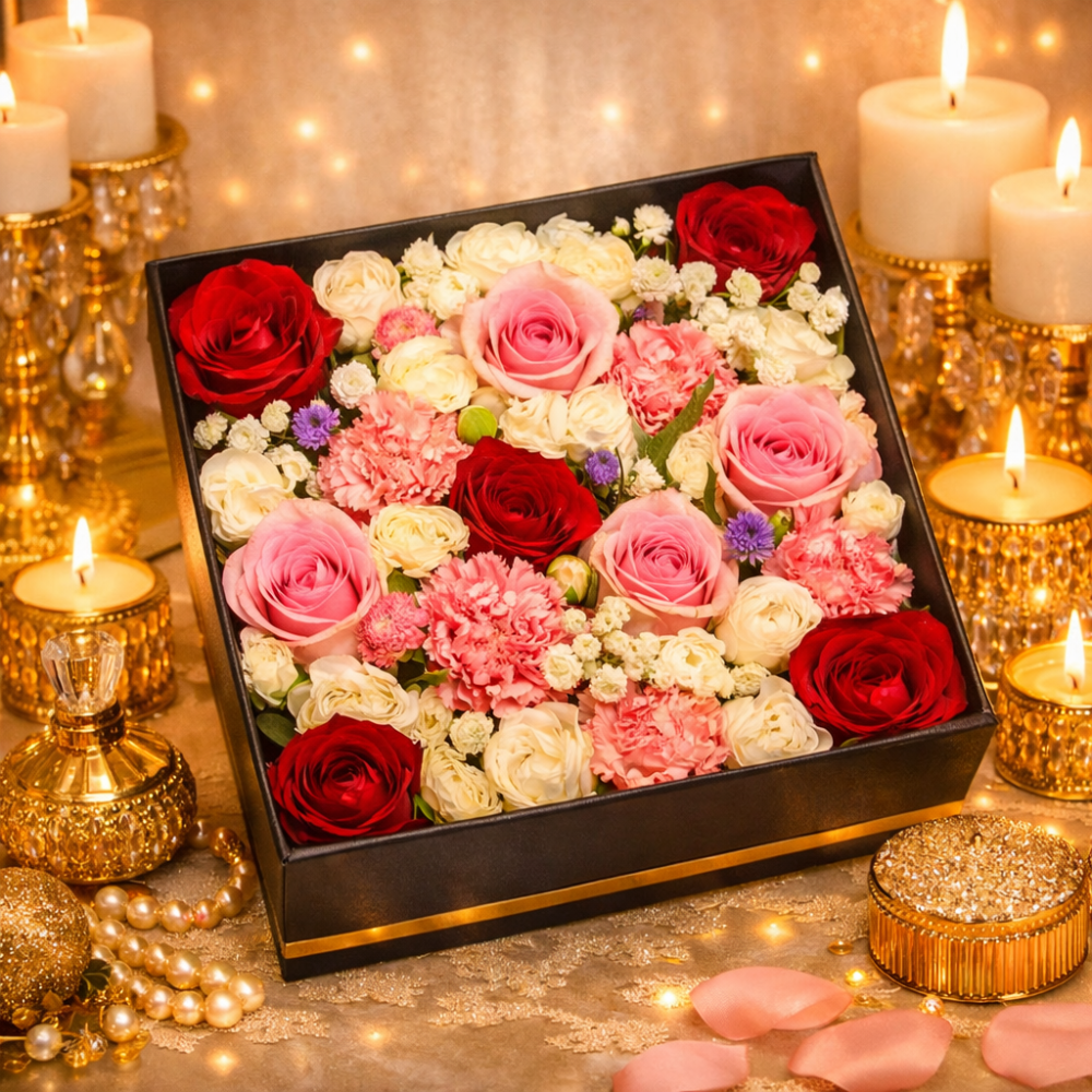 Boîte cadeau de roses mixtes
