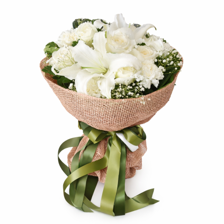  Premium White Lilies & White Roses Bouquet – Elegant Luxury Gift Pattaya Flowers - Foto 3