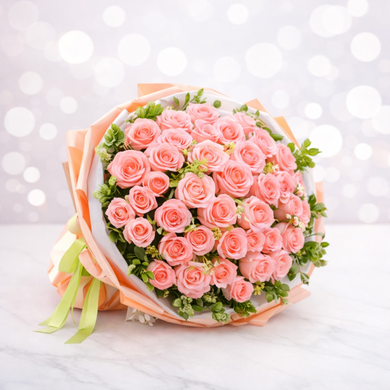 Tjugo färska rosa rosor bukett