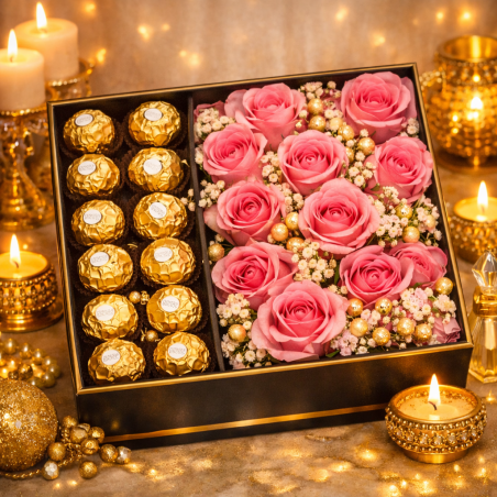 Pink roses and Ferrero Rocher