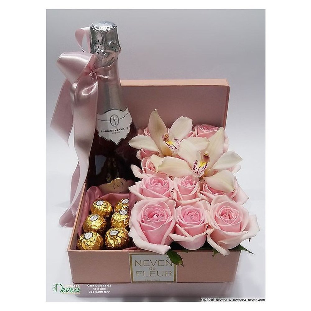 Luxury champagne and flower gift box