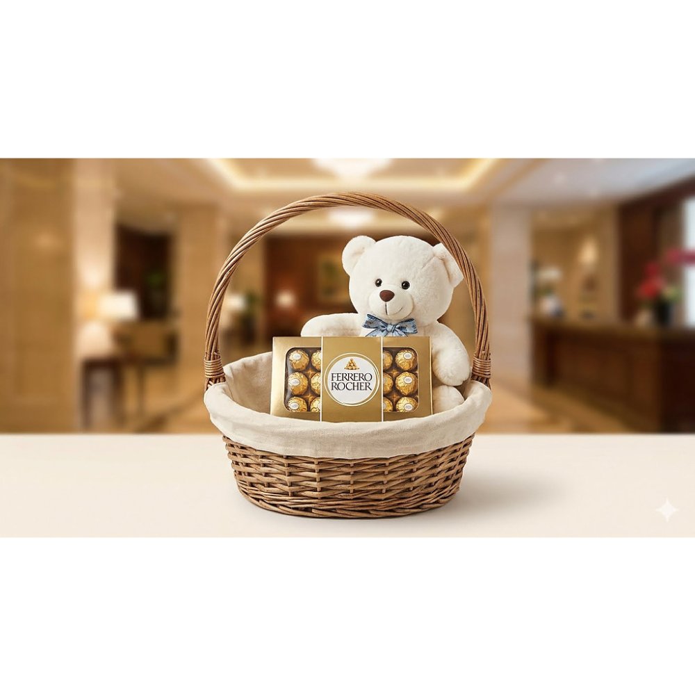 Teddy bear and chocolate hamper