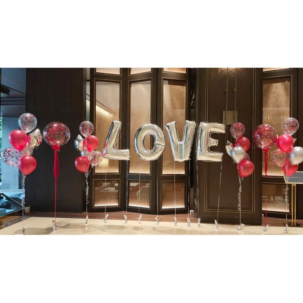 Globus d'amor platejats decoració vermella