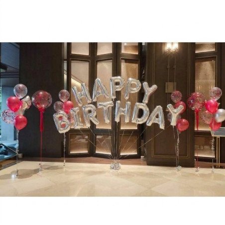 Silver red birthday balloon set