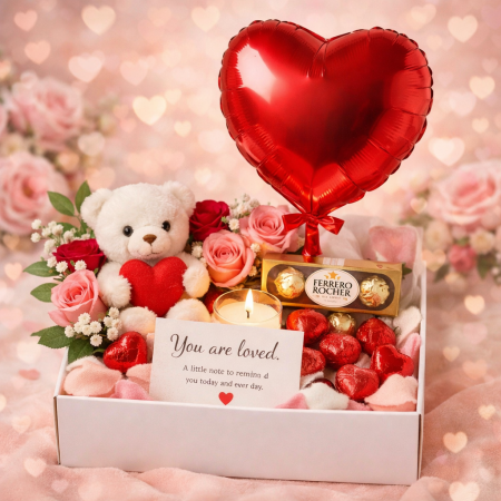 Romantic balloon and rose gift box