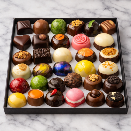 Assorted gourmet pralines in box