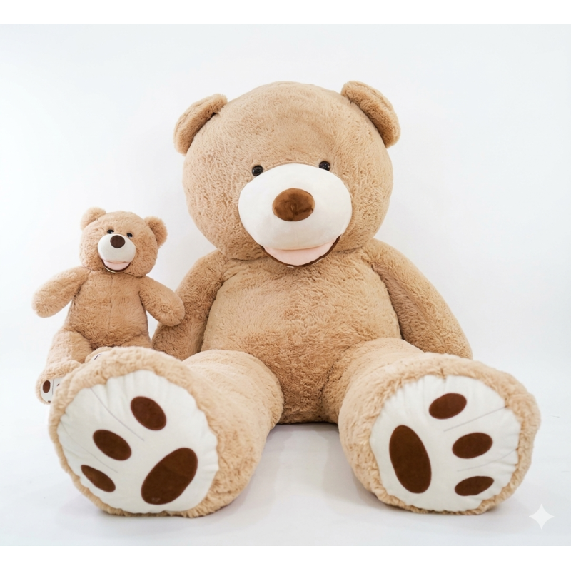 Osos de peluche grandes e pequenos de cor canela