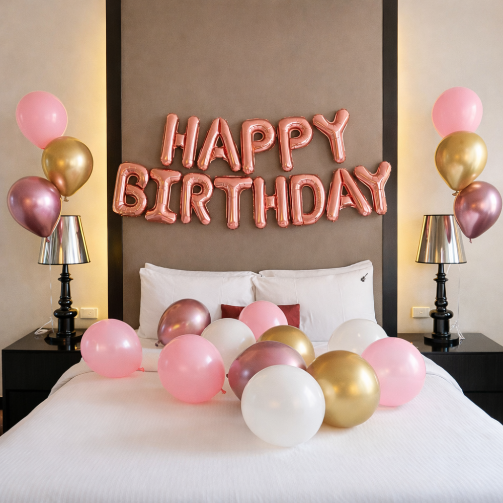 Rose gold birthday balloon set