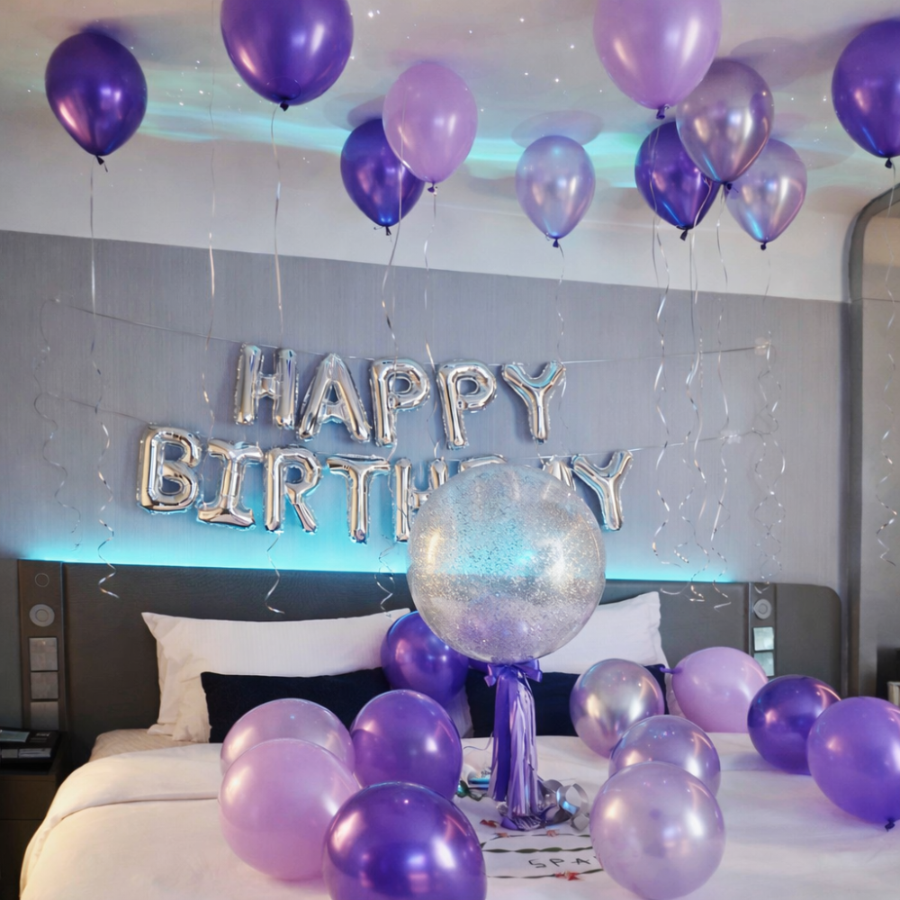 Lila und silberne Geburtstagsballons