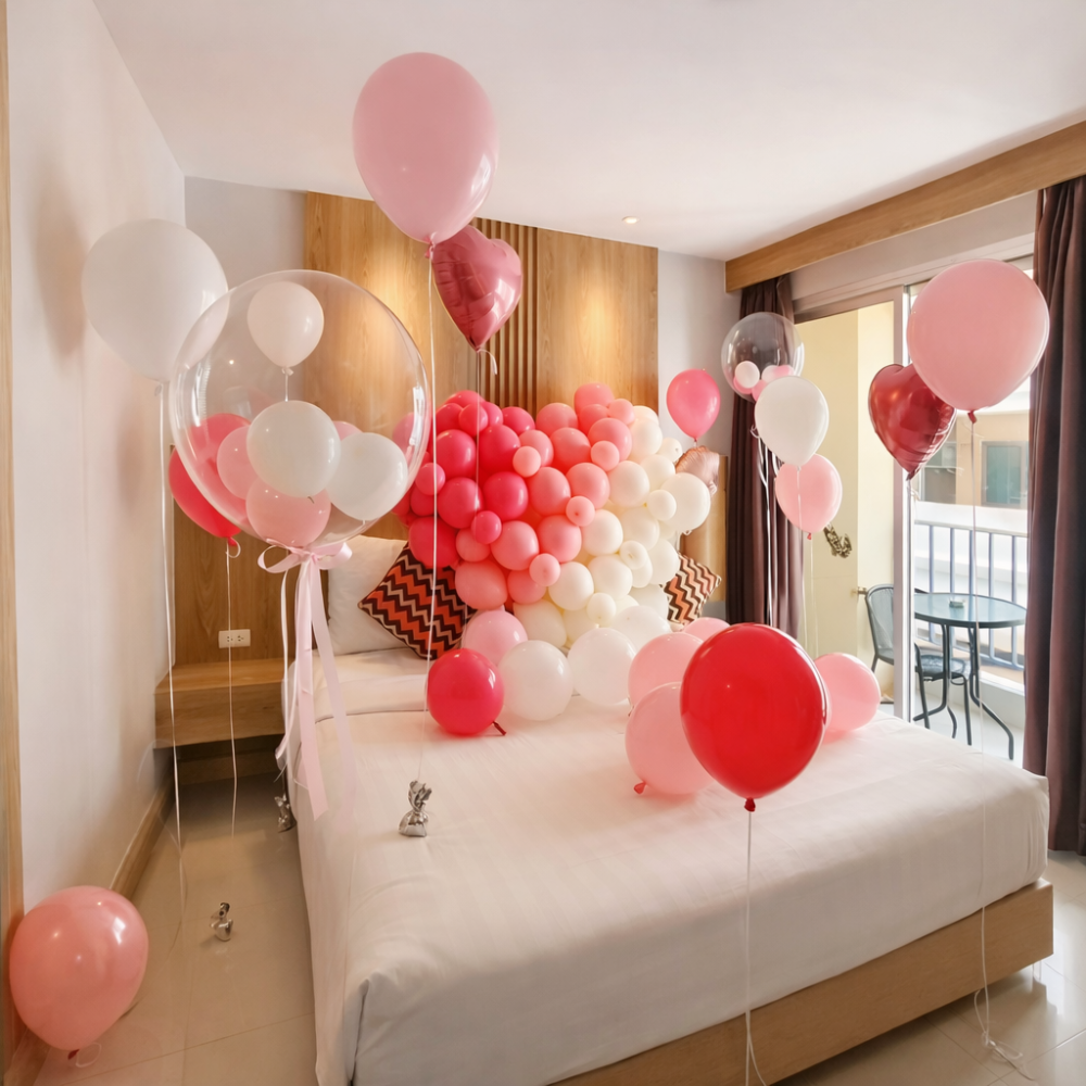 Romantisk rödrosa ballong sovrum