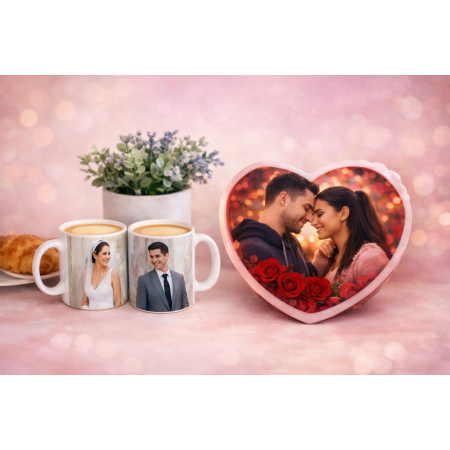 Custom photo heart-shaped mug set